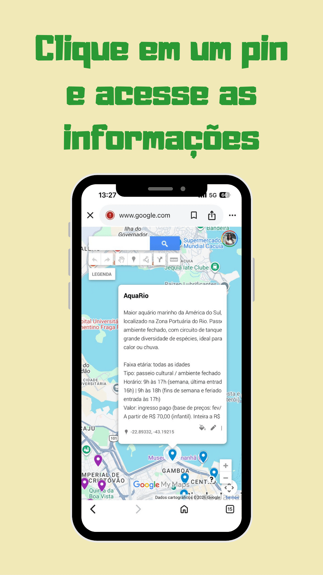 Mapa de passeios para crianças